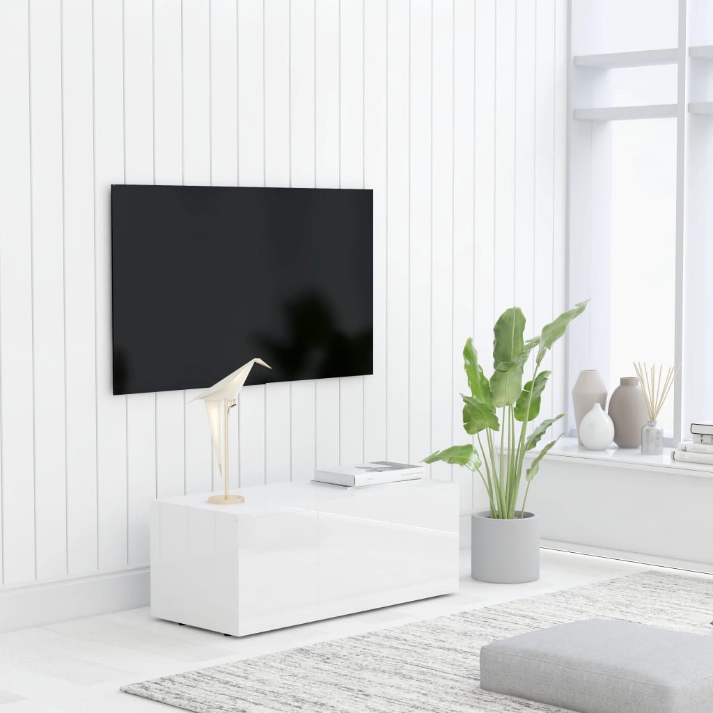 vidaXL Mobile Porta TV Bianco Lucido 80x34x30 cm in Legno Multistrato