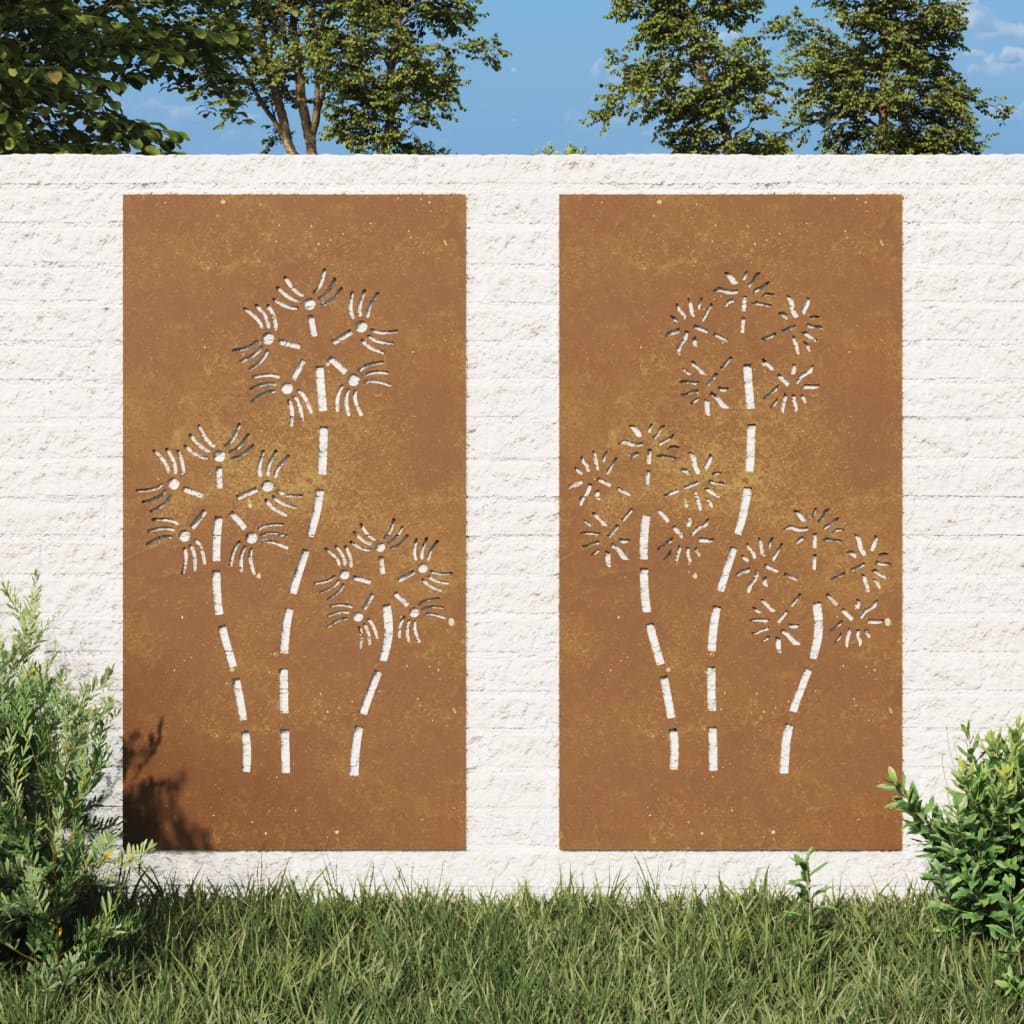 vidaXL Decorazioni Muro da Giardino 2pz 105x55 cm Fiore Acciaio Corten