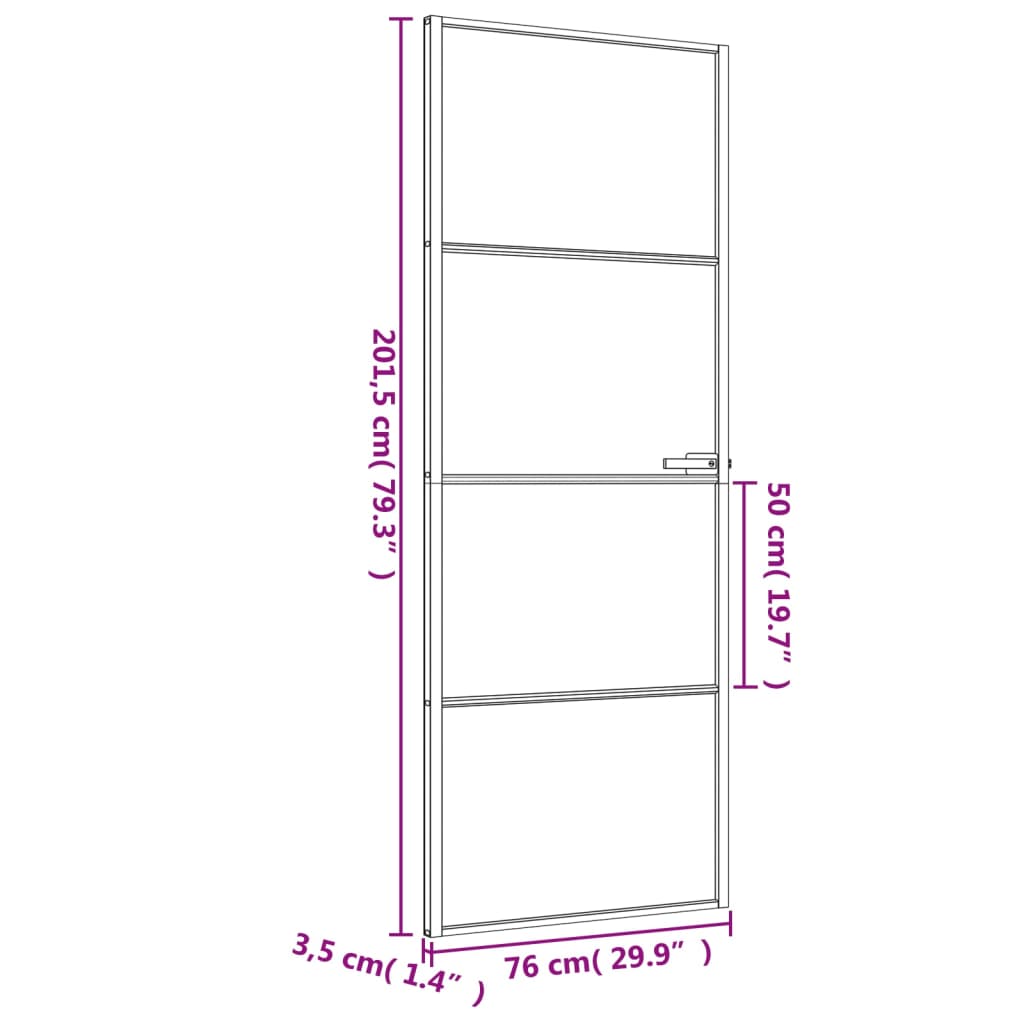 vidaXL Porta per Interni Nera 76x201,5cm Vetro Temperato e Alluminio