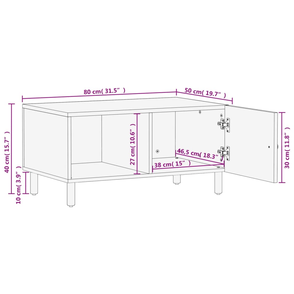 vidaXL Tavolino da Salotto Nero 80x50x40 cm in Legno Massello di Mango
