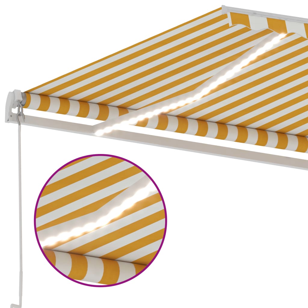 vidaXL Tenda da Sole Retrattile Manuale LED 600x350 cm Giallo Bianco