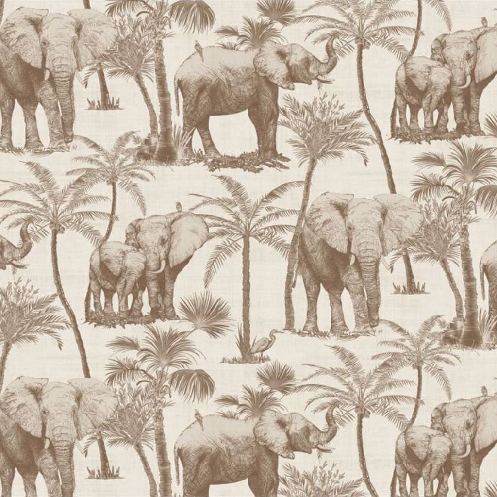 DUTCH WALLCOVERINGS Carta da Parati Elefanti e Alberi Beige