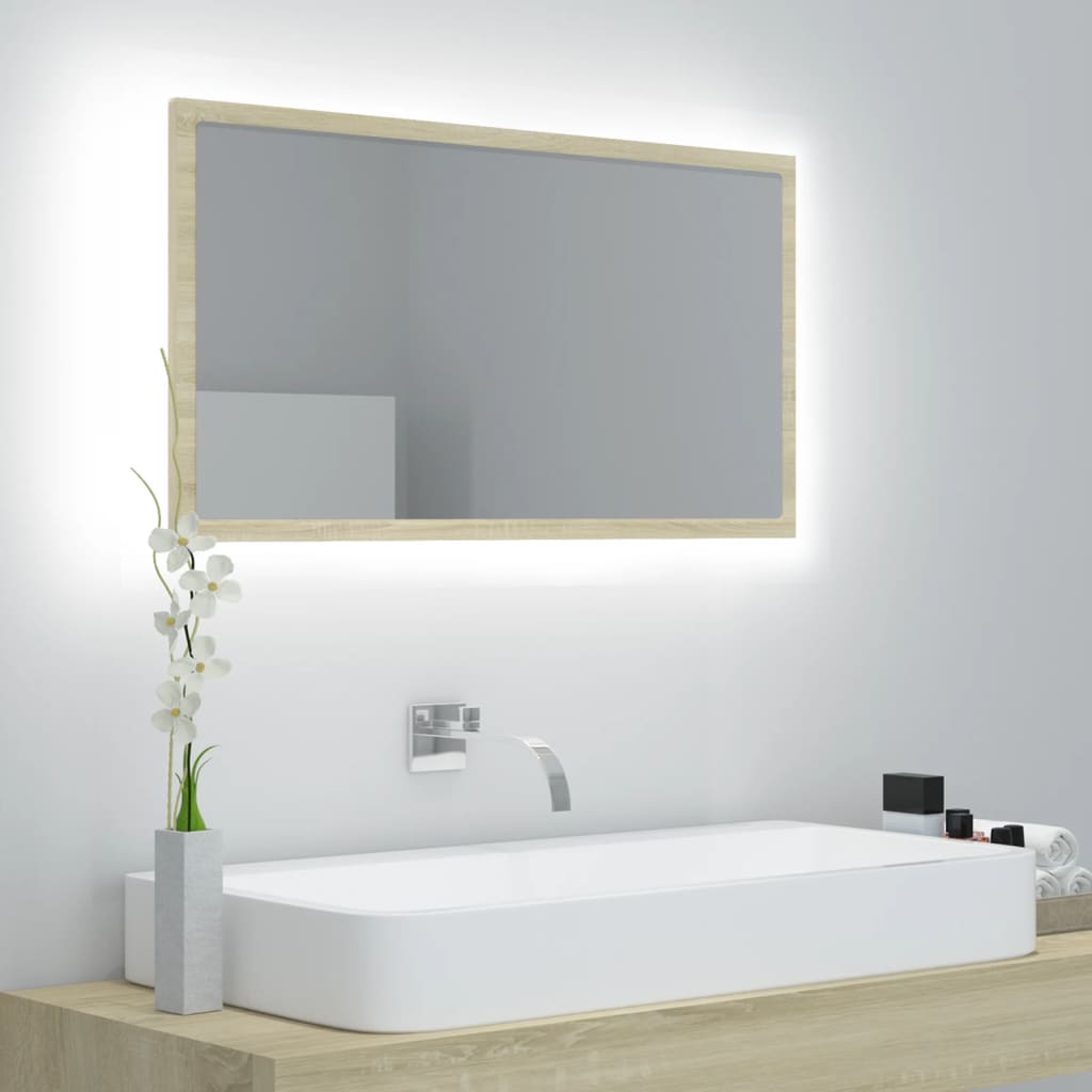 vidaXL Specchio da Bagno LED Rovere Sonoma 80x8,5x37 cm in Acrilico