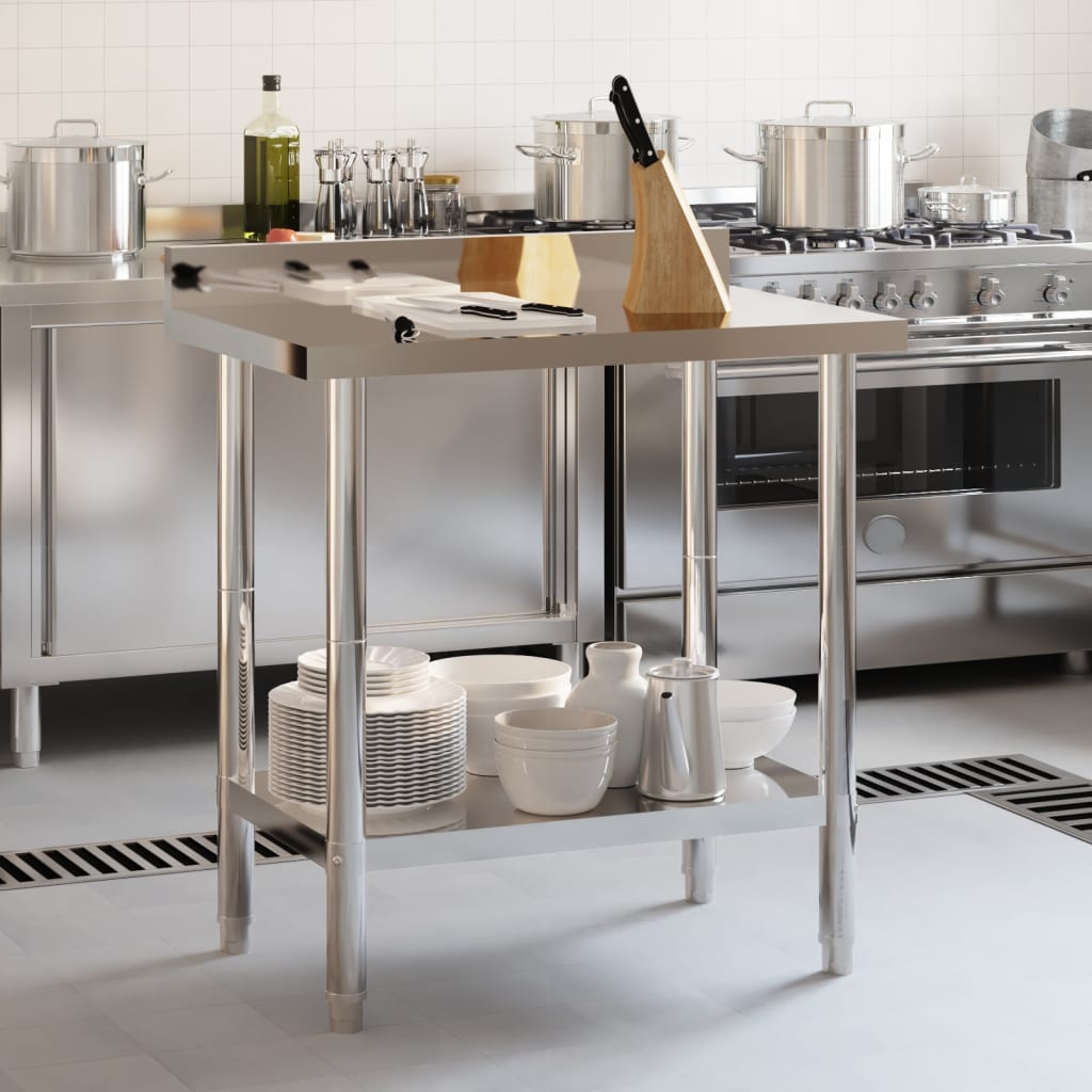 vidaXL Tavolo Lavoro Cucina con Paraschizzi 82,5x55x93cm Acciaio Inox