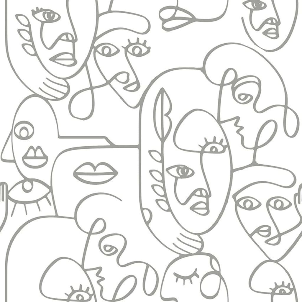 Noordwand Carta da Parati Friends & Coffee Line Art Faces Bianco