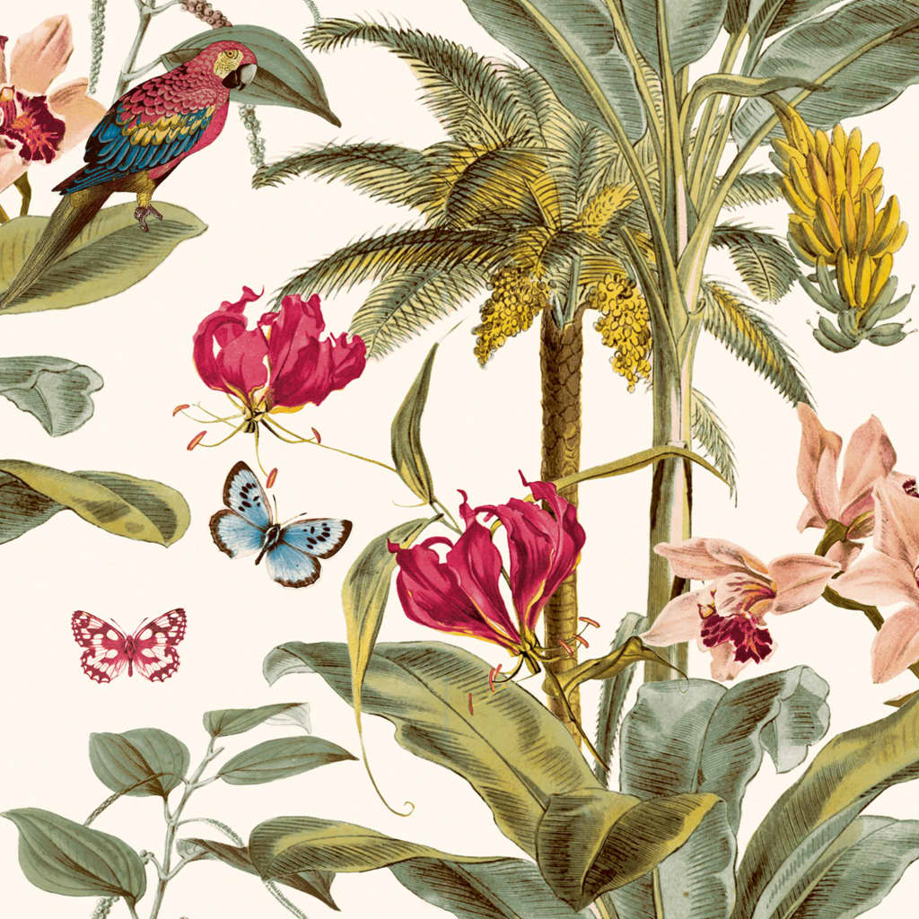 DUTCH WALLCOVERINGS Carta da Parati Tropical Palm Verde e Rosa