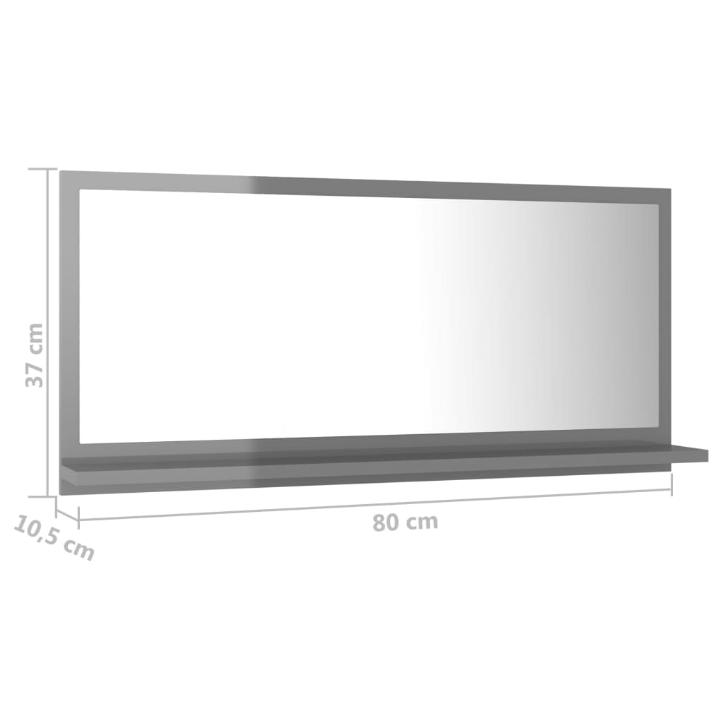 vidaXL Specchio da Bagno Grigio Lucido 80x10,5x37 cm Legno Multistrato