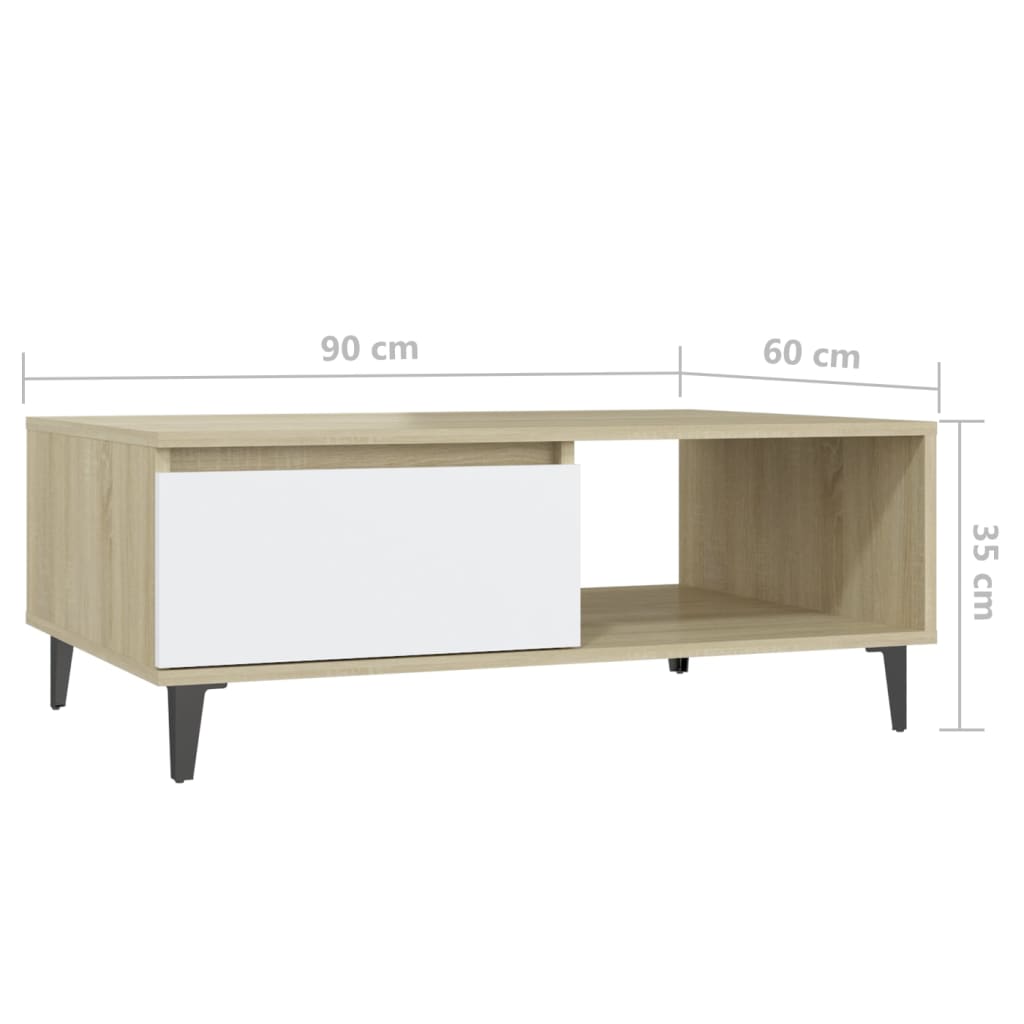 vidaXL Tavolino da Salotto Bianco Rovere Sonoma 90x60x35cm Multistrato