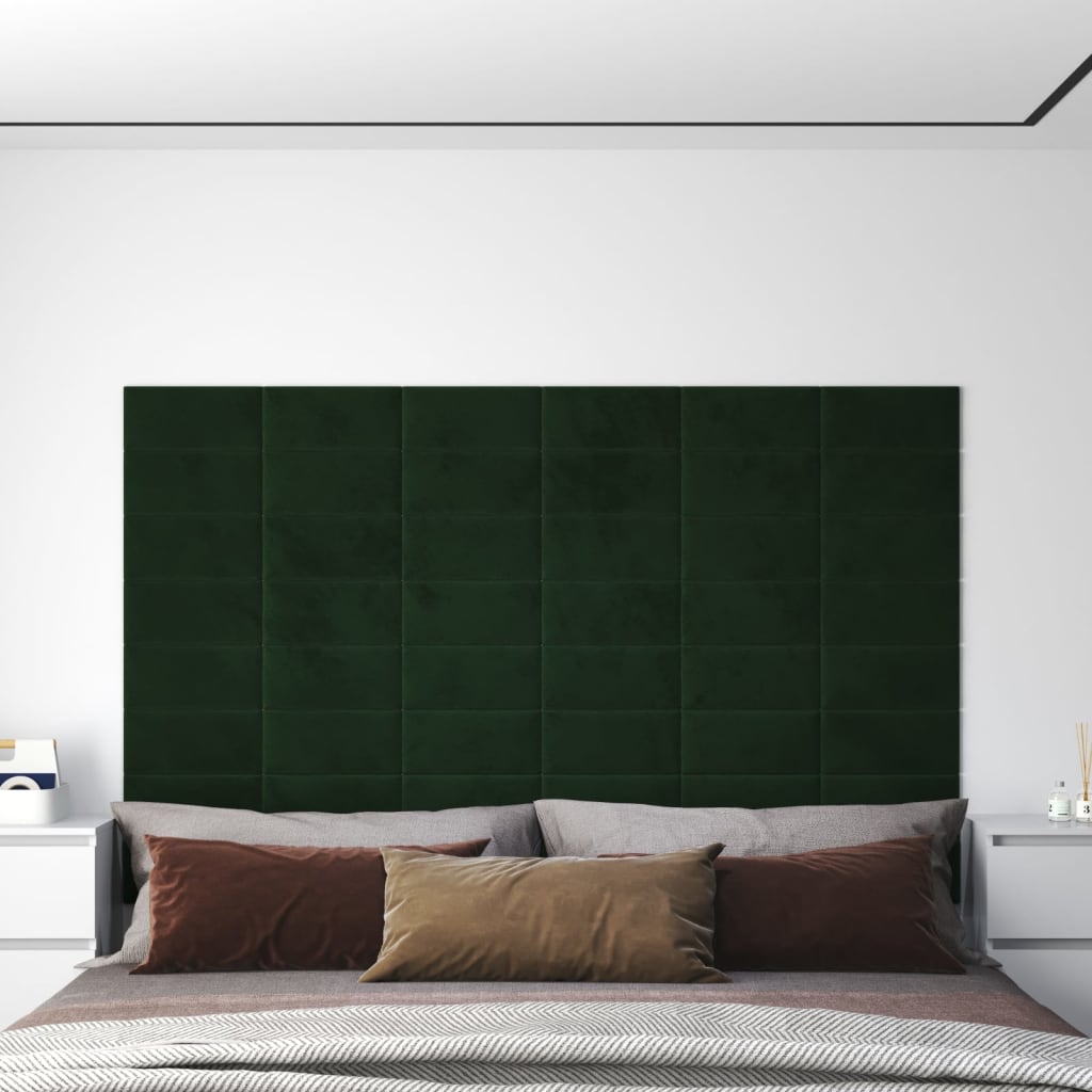 vidaXL Pannelli Murali 12 pz Verde Scuro 30x15 cm Velluto 0,54 m²