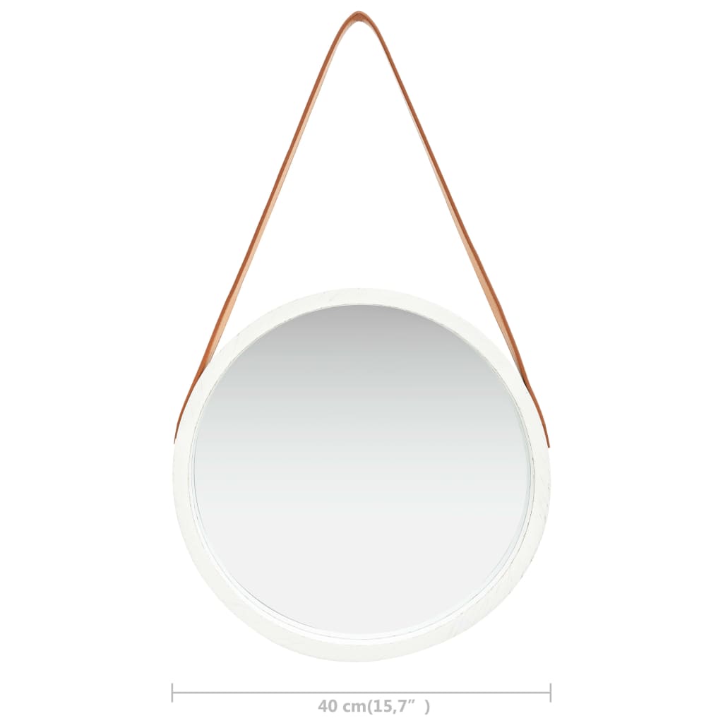 vidaXL Specchio da Parete con Cinghia 40 cm Bianco
