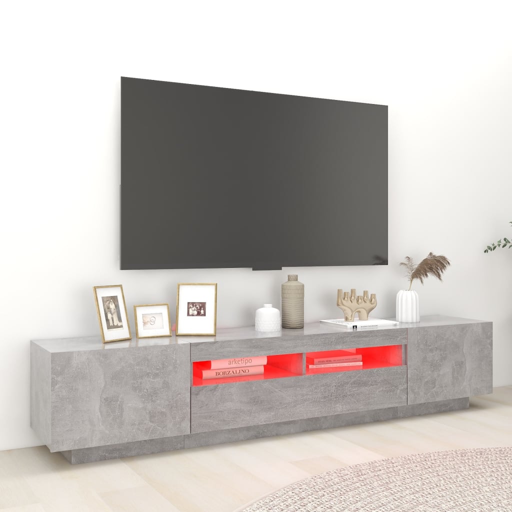 vidaXL Mobile Porta TV con Luci LED Grigio Cemento 200x35x40 cm