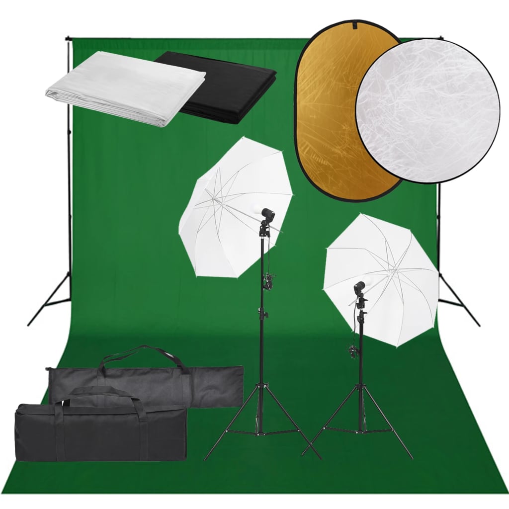 vidaXL Kit Studio Fotografico con Set di Luci, Fondale e Riflettore