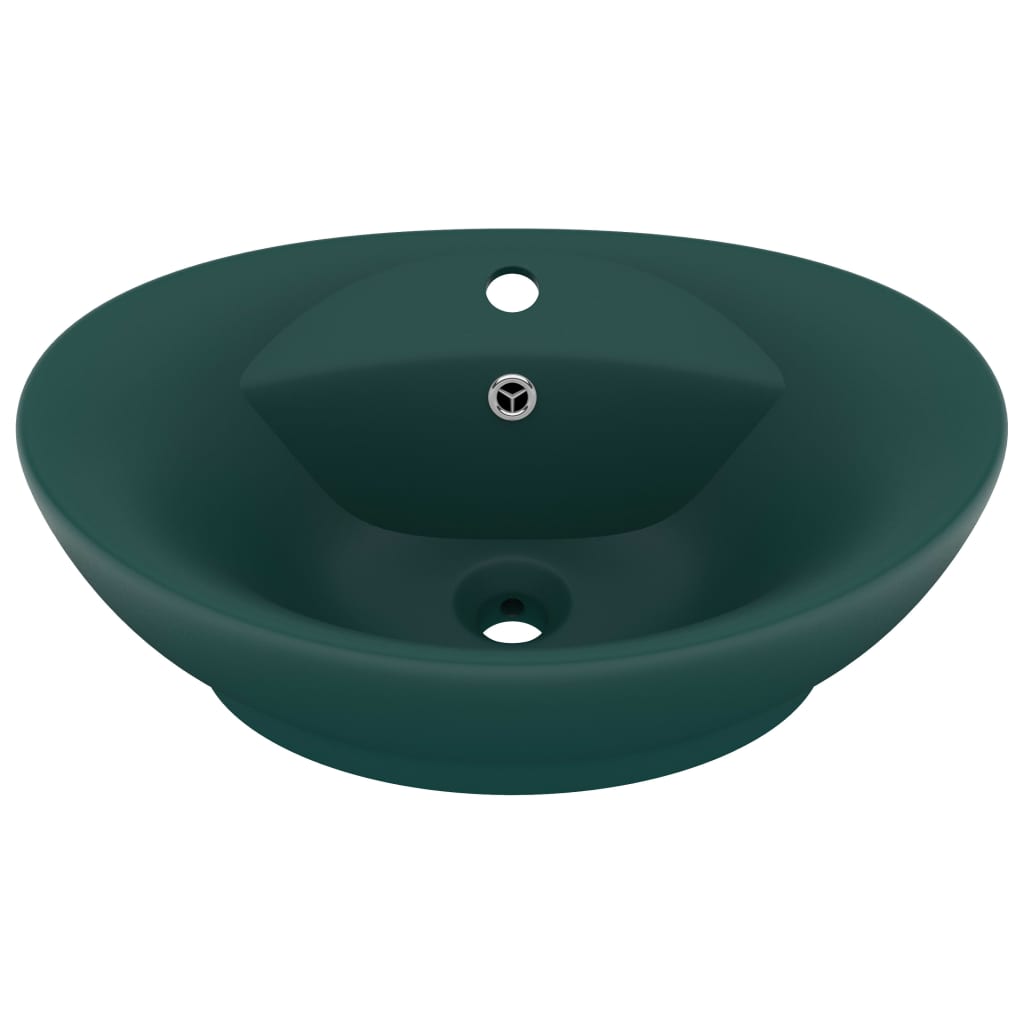 vidaXL Lavabo Troppopieno Ovale Verde Scuro Opaco 58,5x39cm Ceramica