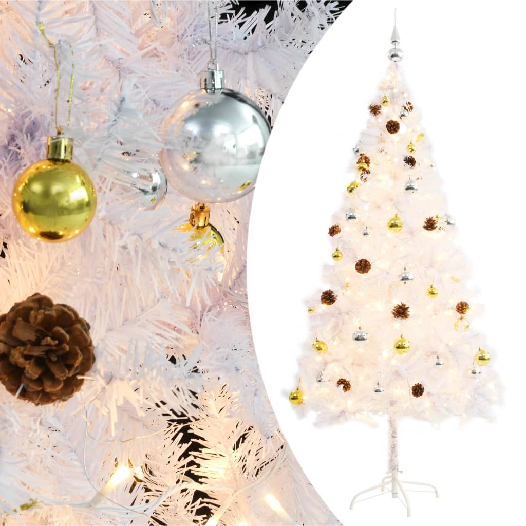 vidaXL Albero di Natale Artificiale Decorato Palline LED 180 cm Bianco