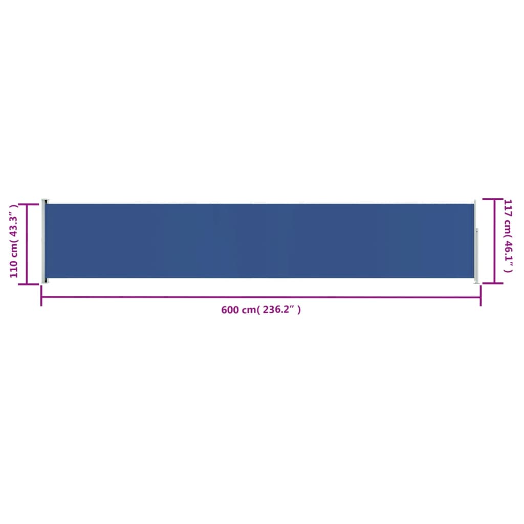 vidaXL Tenda Laterale Retrattile per Patio 117x600 cm Blu