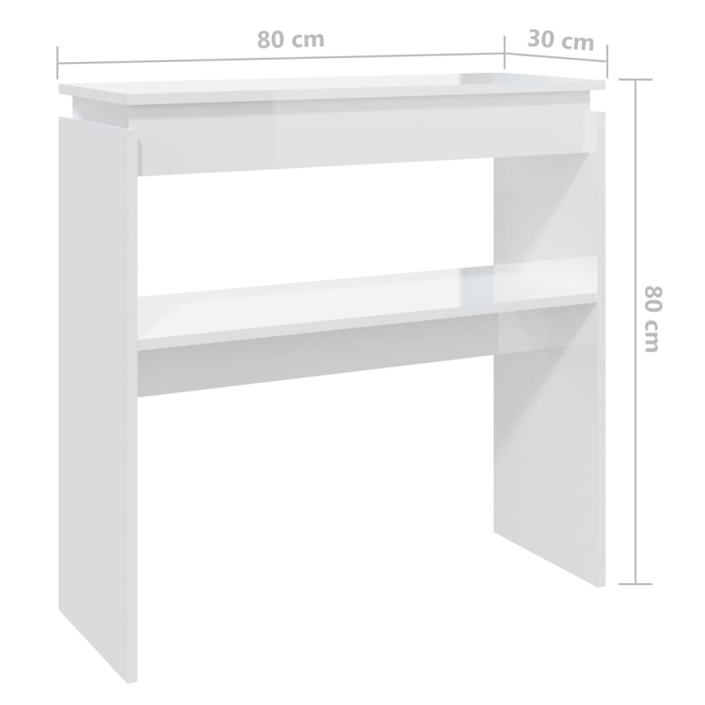 vidaXL Tavolino Consolle Bianco Lucido 80x30x80 cm Legno Multistrato