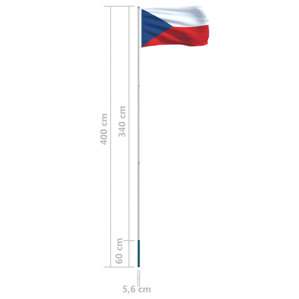 vidaXL Bandiera della Repubblica Ceca con Pennone in Alluminio 4 m