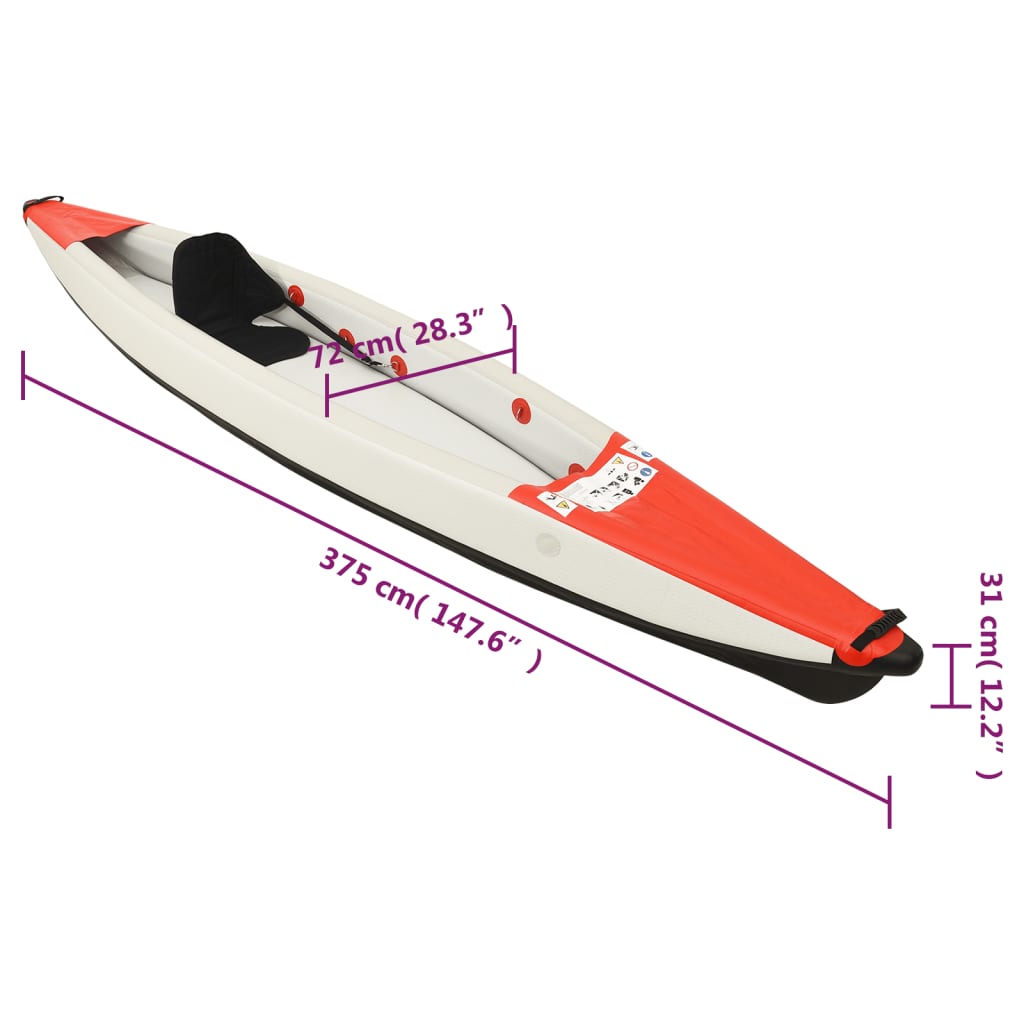 vidaXL Kayak Gonfiabile Rosso 375x72x31 cm in Poliestere