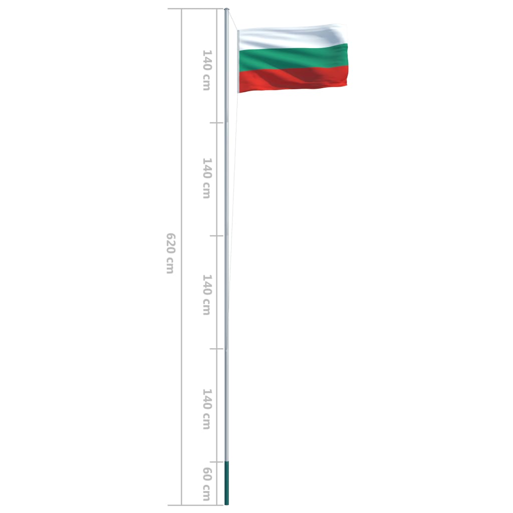 vidaXL Bandiera della Bulgaria con Pennone in Alluminio 6,2 m