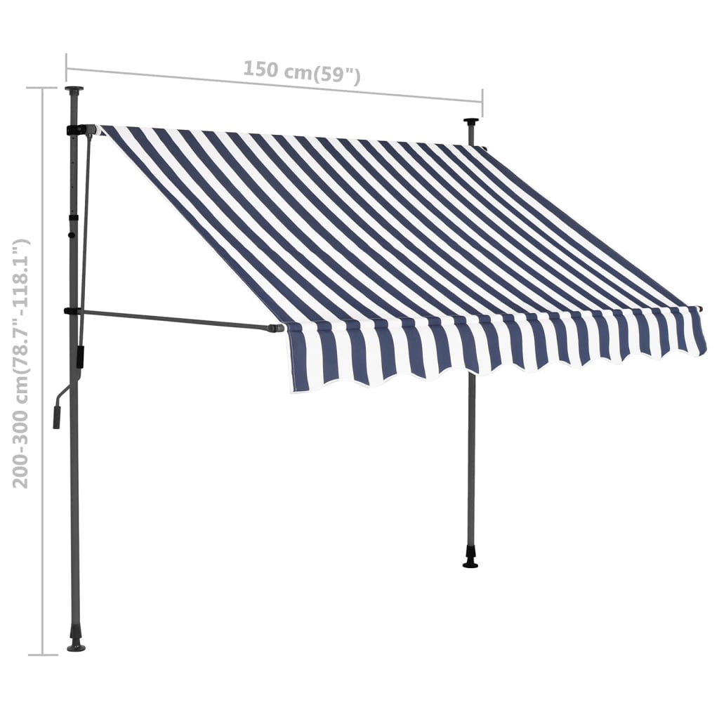 vidaXL Tenda da Sole Retrattile Manuale con LED 150 cm Blu e Bianca