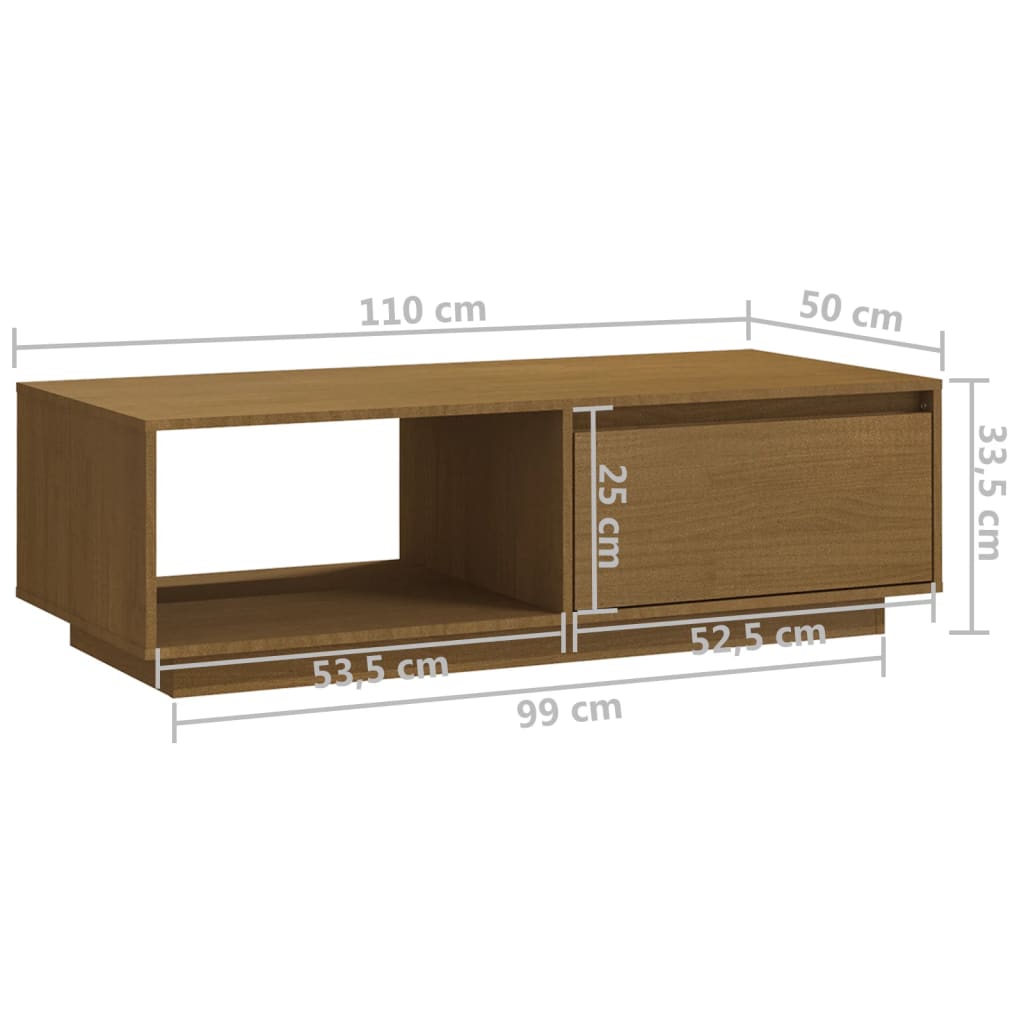 vidaXL Tavolino da Salotto Miele 110x50x33,5 cm Legno Massello di Pino