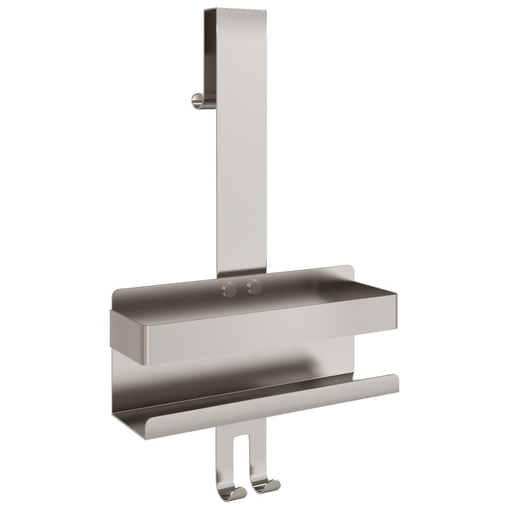VidaXL Mensola Doccia Pensile In Acciaio Inox 304 Spazzolato, Nero Opaco, 2 Ripiani Con Ganci, Per Antina Fino A 25mm, Senza Fori, 70x24x6,5 Cm