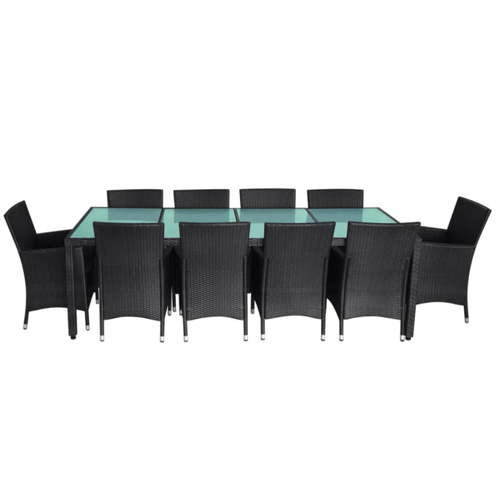 vidaXL Set da Pranzo da Giardino 11 pz con Cuscini in Polyrattan Nero