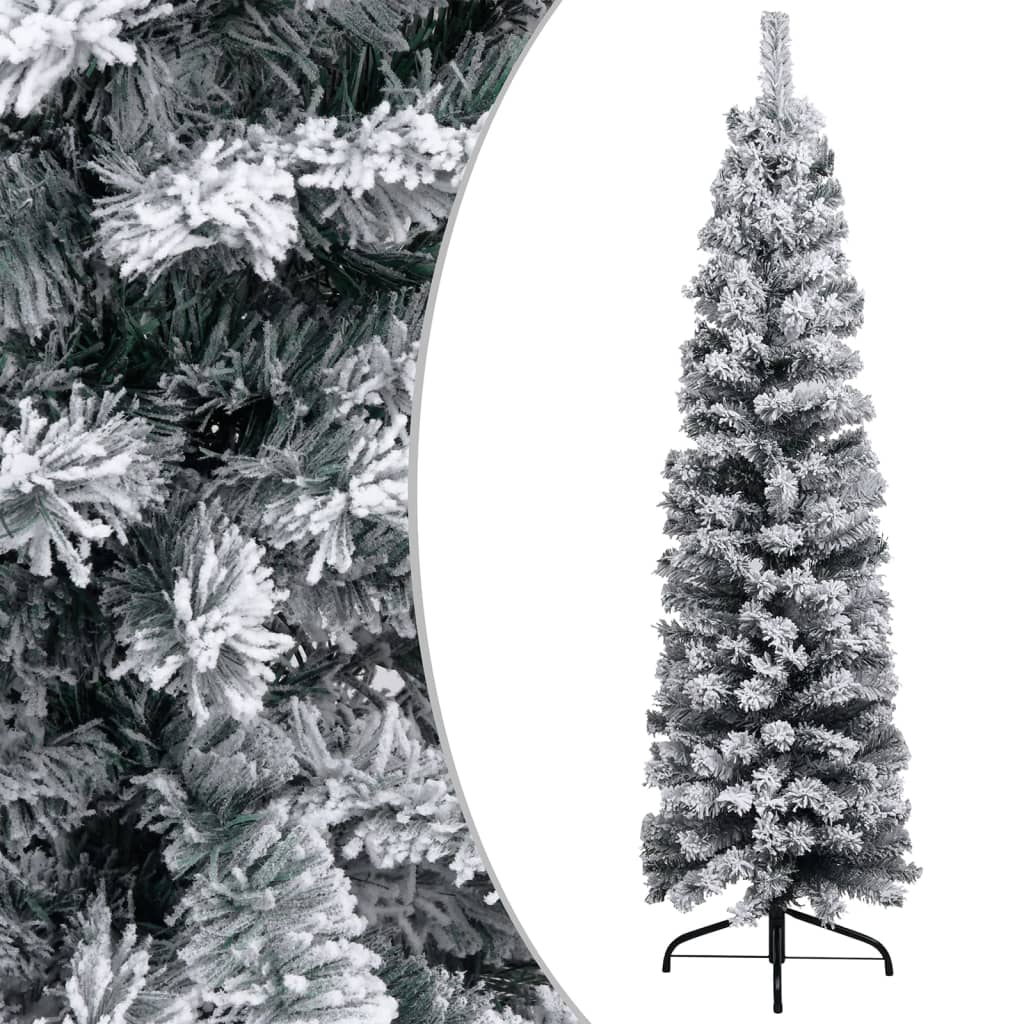 vidaXL Albero di Natale Sottile Preilluminato con Palline Verde 210 cm