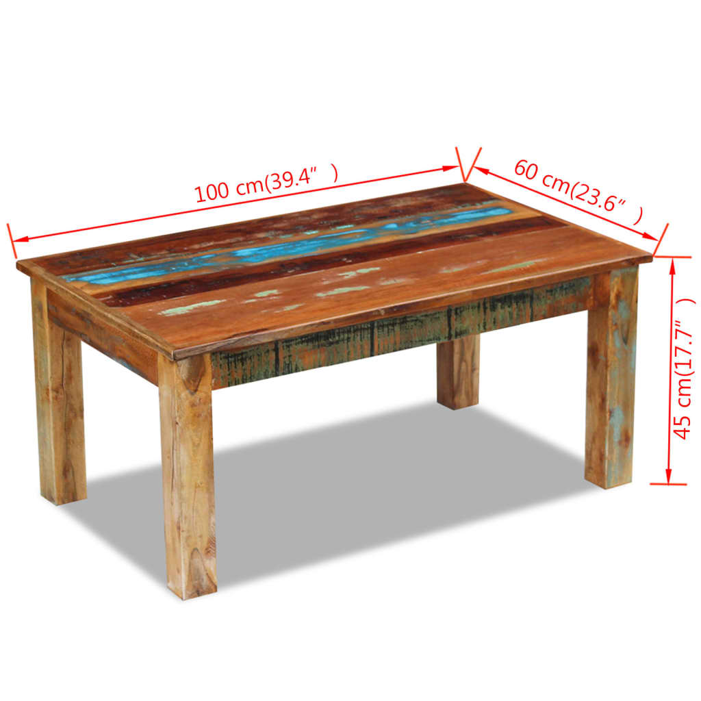 vidaXL Tavolino da Salotto in Legno Massello di Recupero 100x60x45 cm