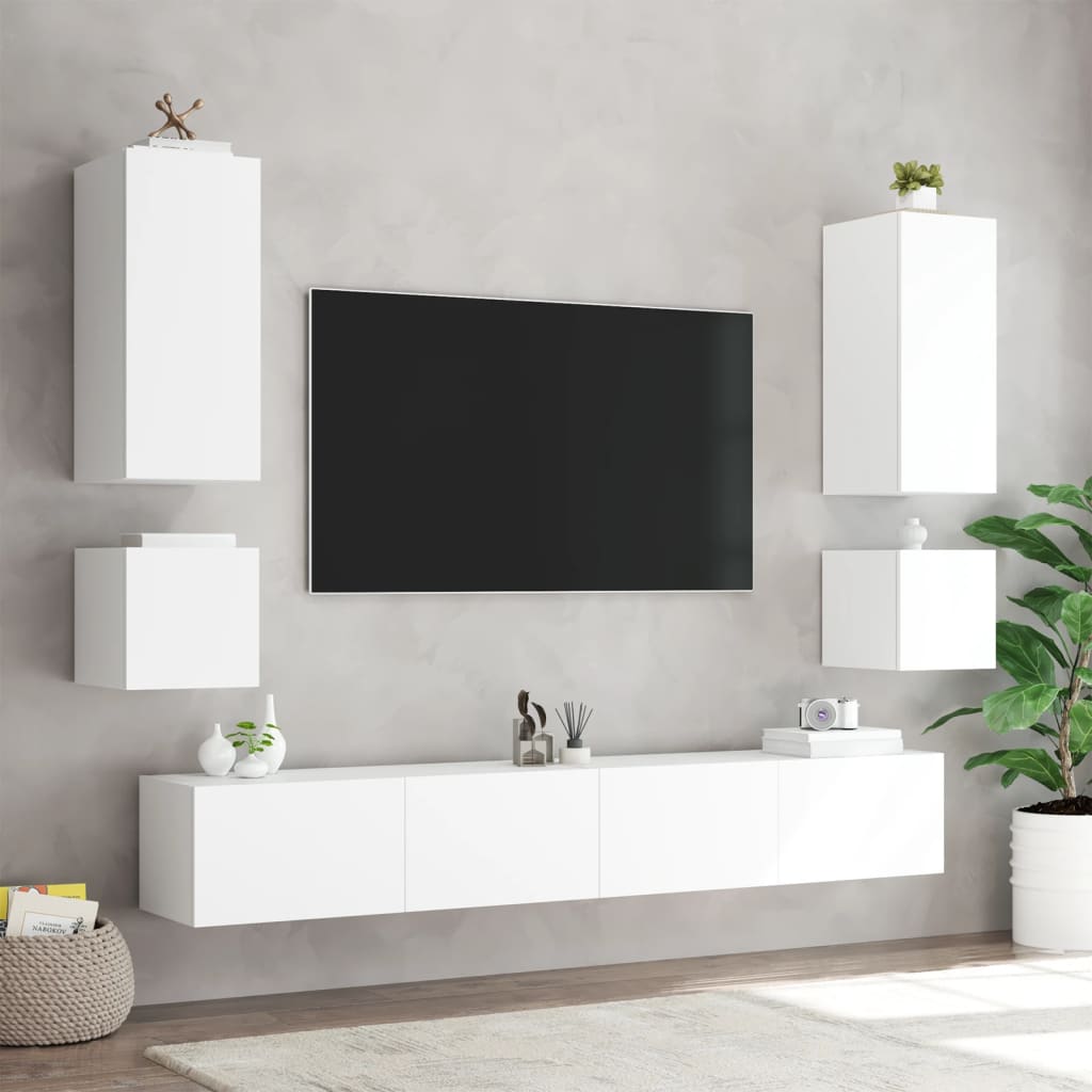 vidaXL Mobili TV a Muro 6pz con Luci LED Bianchi