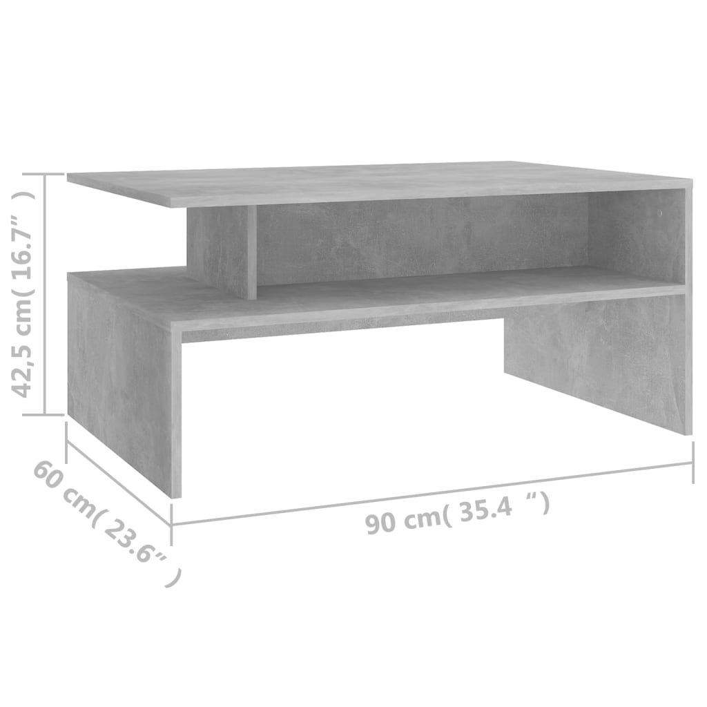 vidaXL Tavolino da Salotto Grigio Cemento 90x60x42,5 cm in Truciolato