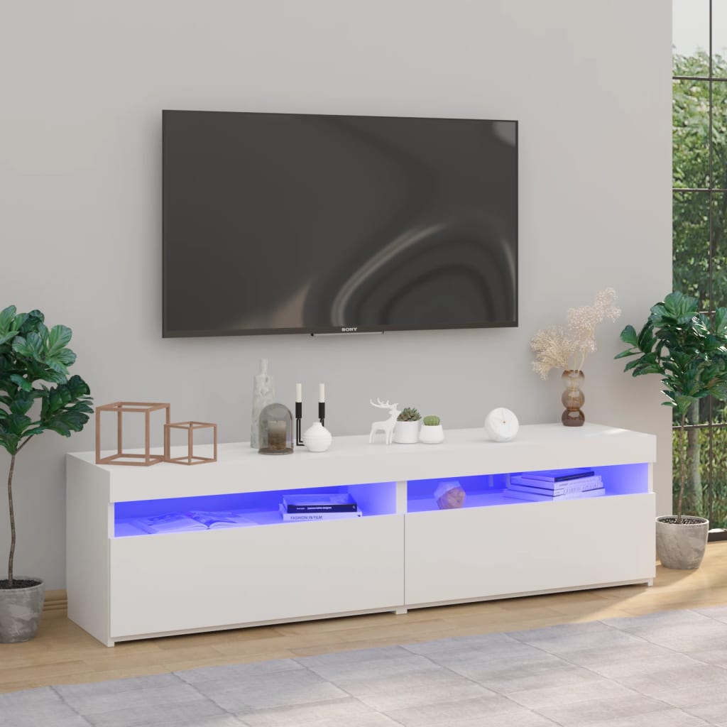vidaXL Mobili Porta TV con Luci LED 2 pz Bianco Lucido 75x35x40 cm