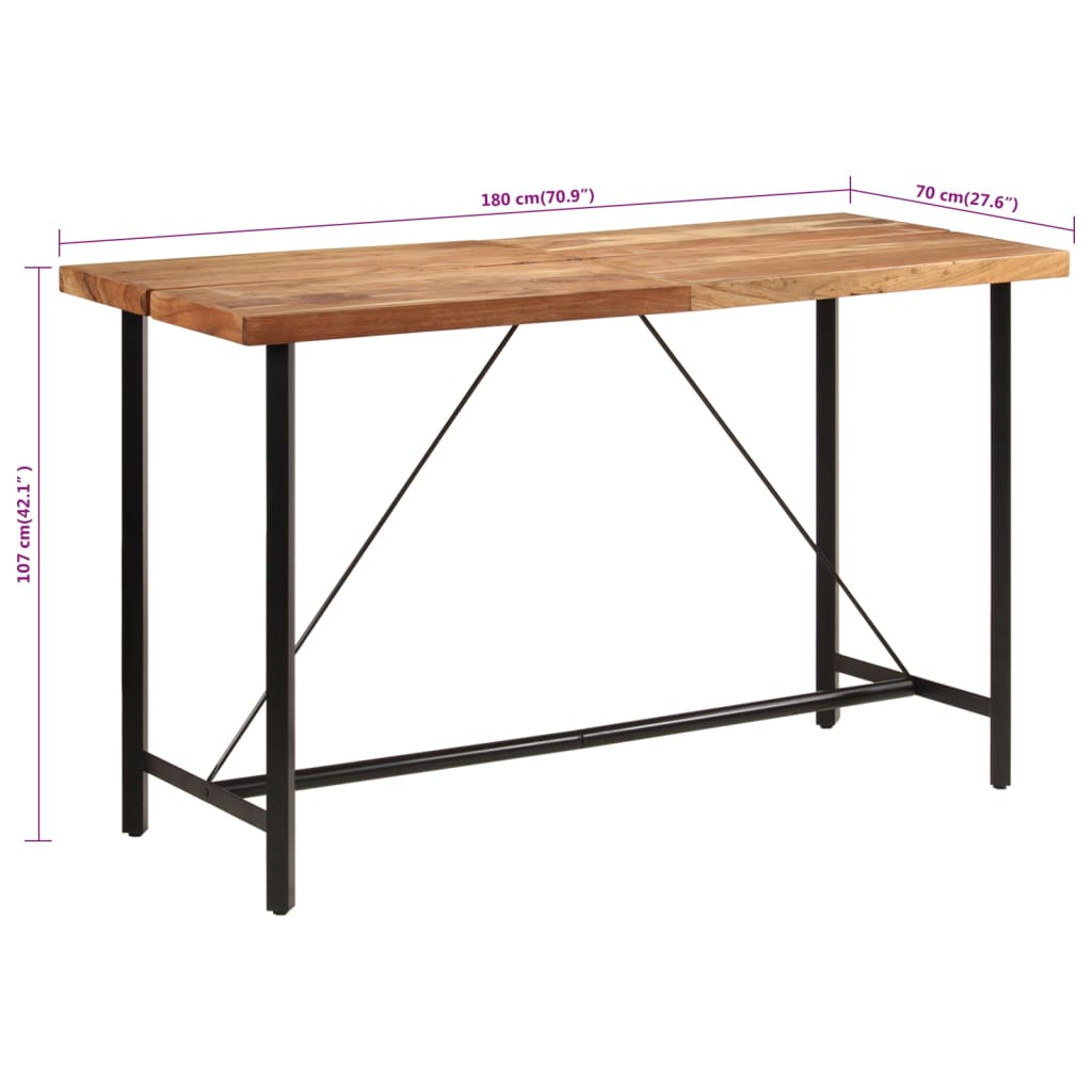 vidaXL Tavolino da Bar 180x70x107 cm Legno Massello di Acacia e Ferro