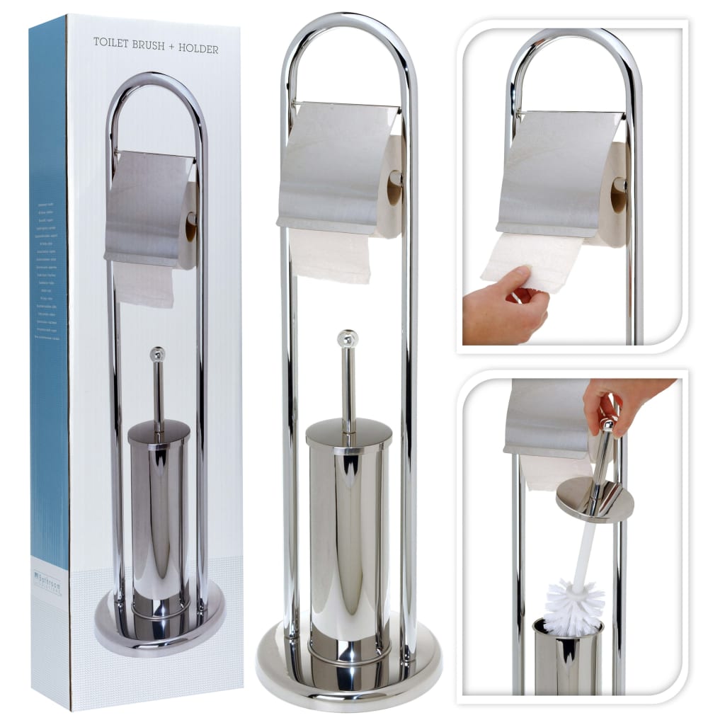 Bathroom Solutions Porta Carta igienica/Scopino Acciaio Inox Argento