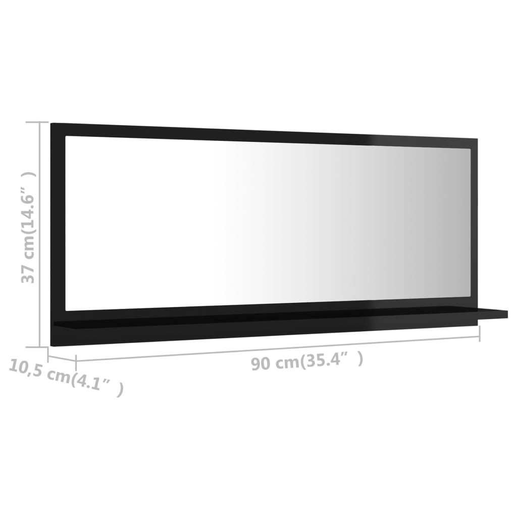 vidaXL Specchio da Bagno Nero Lucido 90x10,5x37 cm Legno Multistrato