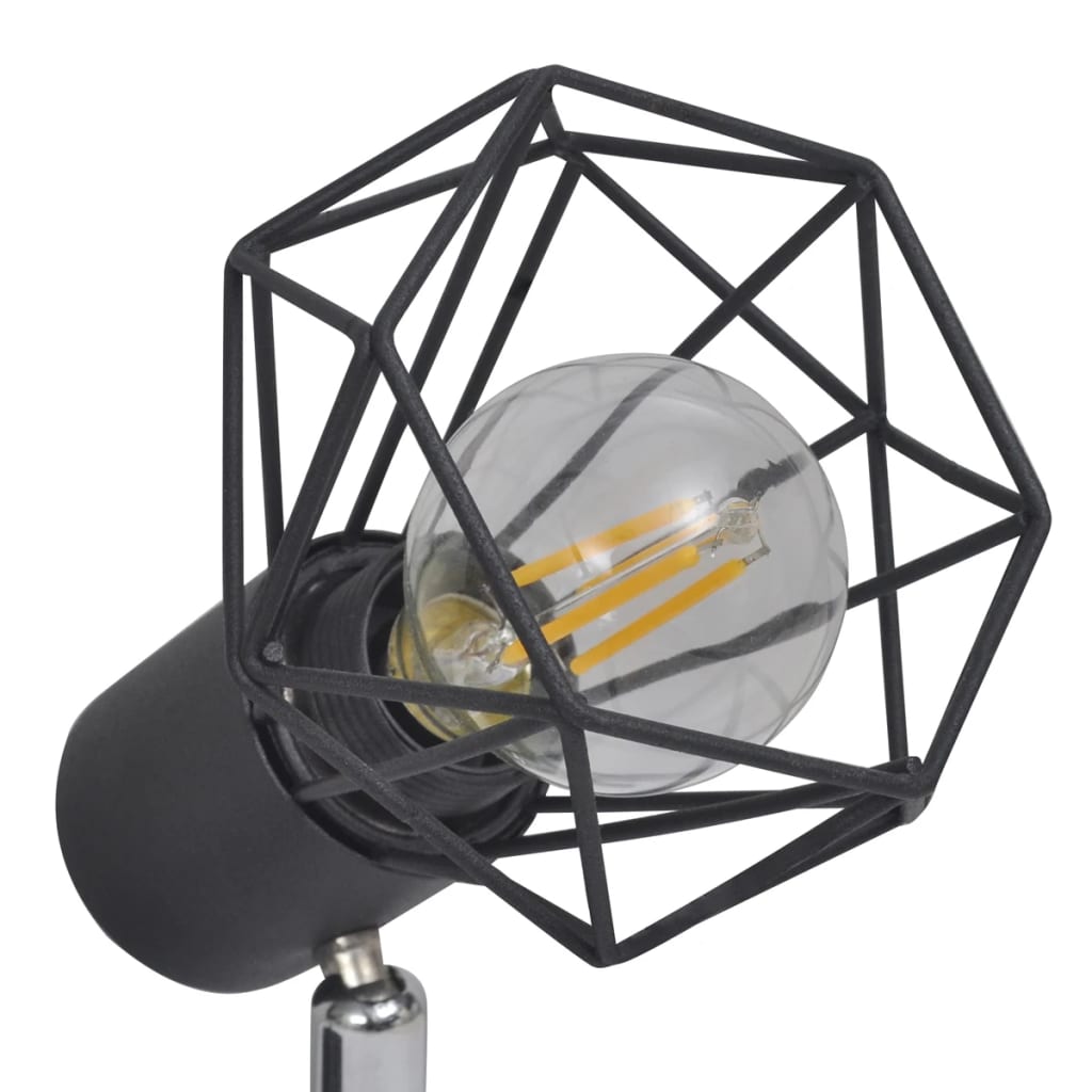 Faretto stile industriale nero con 4 lampadine ad incandescenza a LED