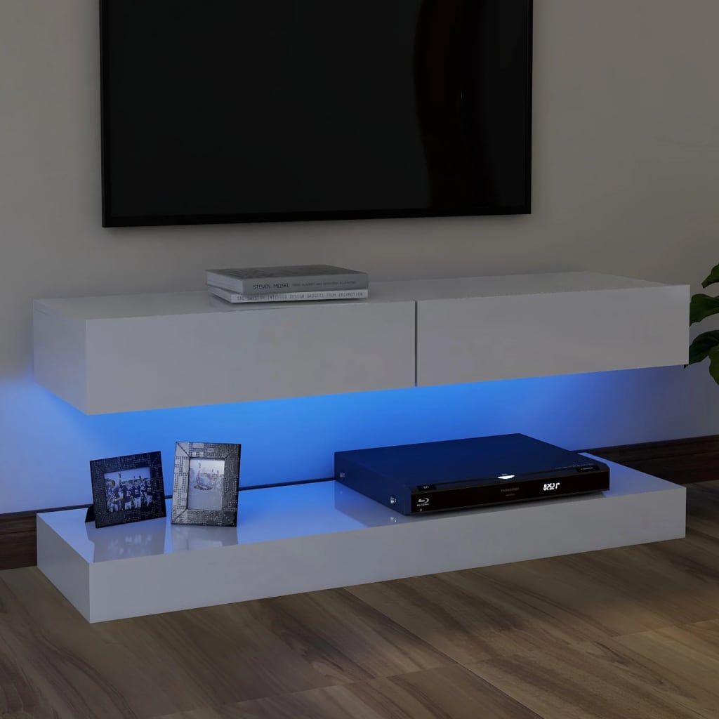 vidaXL Mobile Porta TV con Luci LED Bianco Lucido 120x35 cm