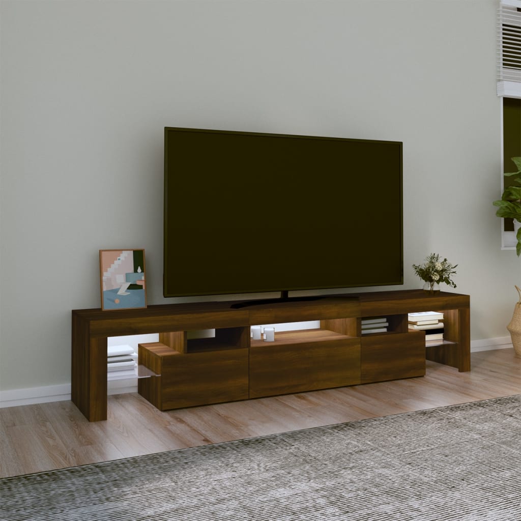 vidaXL Mobile Porta TV con Luci LED Rovere Marrone 200x36,5x40 cm