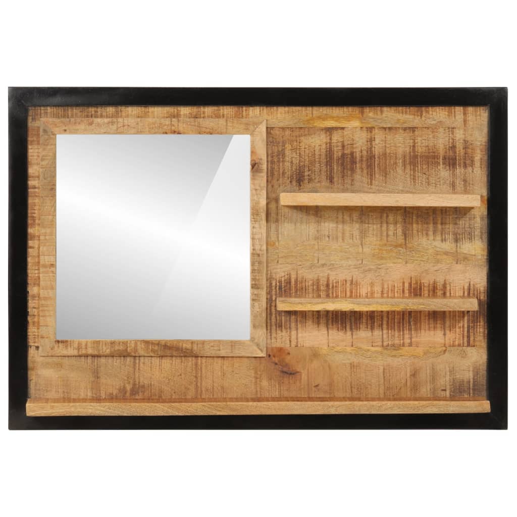 vidaXL Specchio con Ripiani 80x8x55 cm Vetro e Legno Massello di Mango