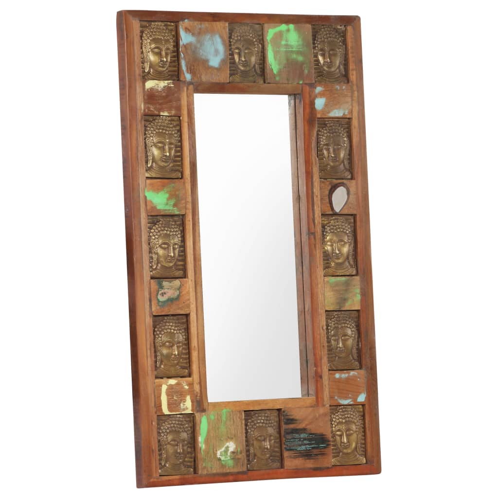 vidaXL Specchio Decorato con Buddha 50x80cm Legno Massello di Recupero