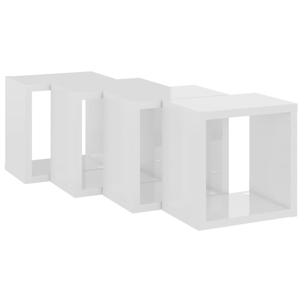 vidaXL Mensole Parete a Cubo 4 pz Bianco Lucido 22x15x22 cm