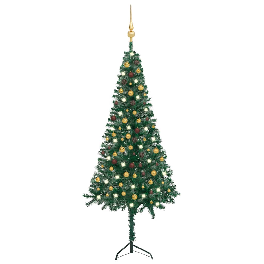 vidaXL Albero di Natale Angolare con LED e Palline Verde 240 cm in PVC