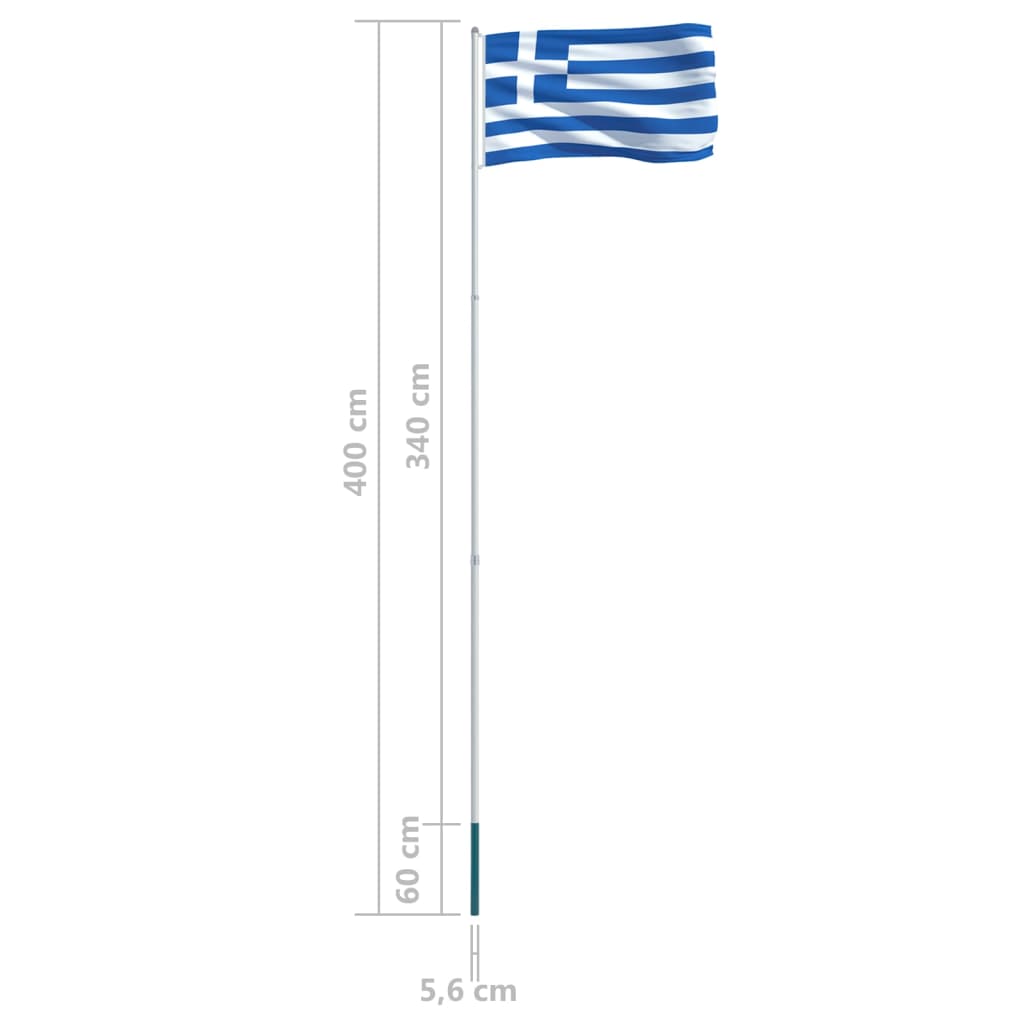 vidaXL Bandiera della Grecia con Pennone in Alluminio 4 m