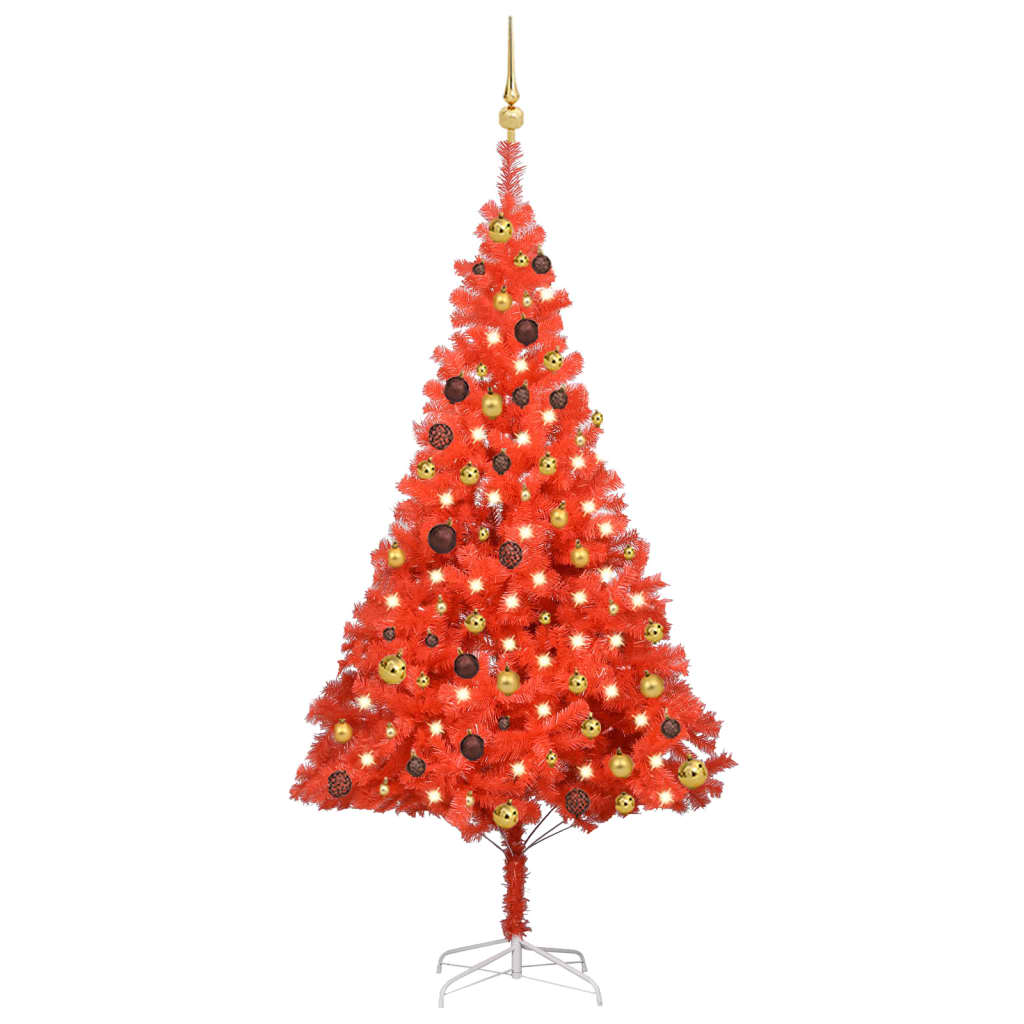 vidaXL Set Albero Natale Artificiale con LED e Palline Rosso 180cm PVC