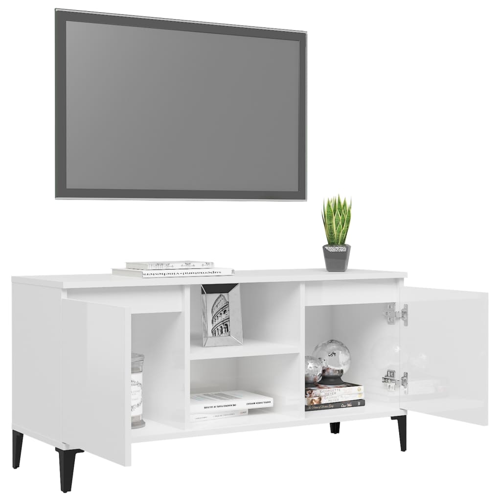 vidaXL Mobile TV con Gambe in Metallo Bianco Lucido 103,5x35x50 cm