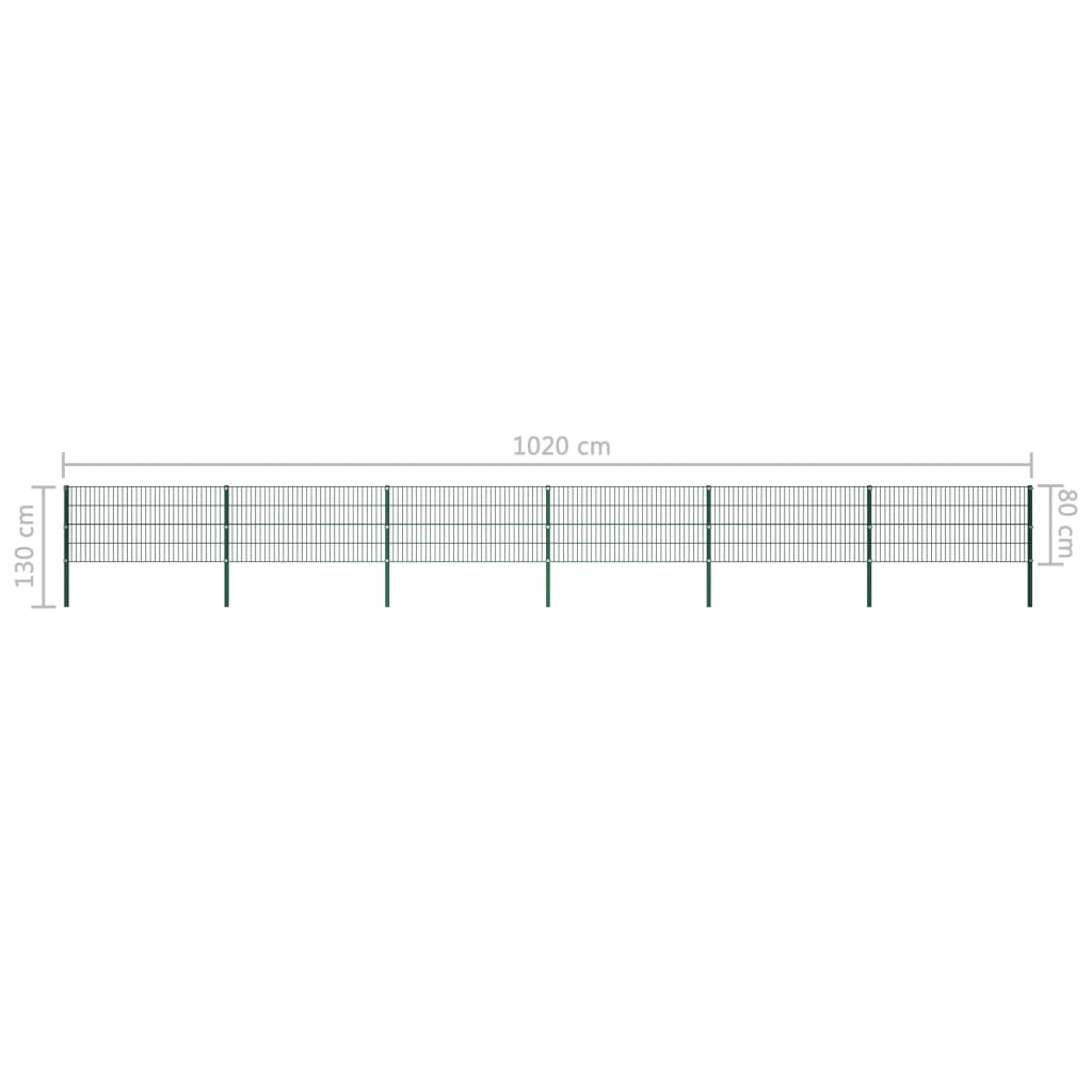 vidaXL Pannello di Recinzione con Pali in Ferro 10,2x0,8 m m Verde