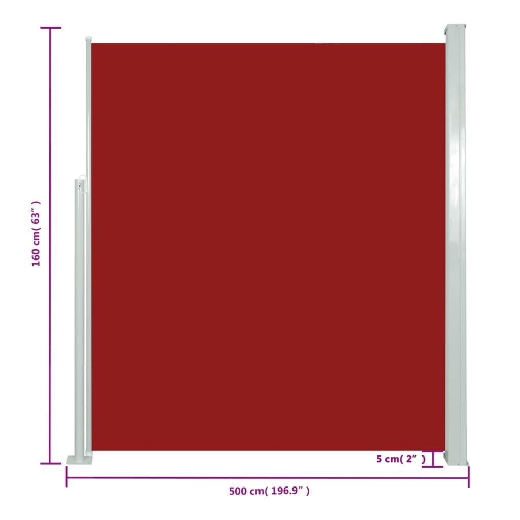 vidaXL Tenda da Sole Laterale Retrattile 160 x 500 cm Rossa