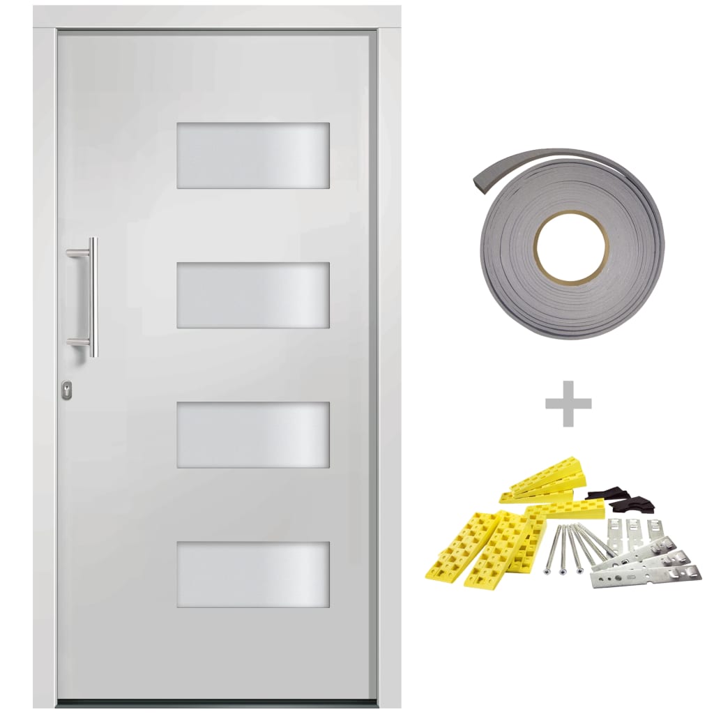 vidaXL Porta d'Ingresso in Alluminio e PVC Bianco 100x210 cm