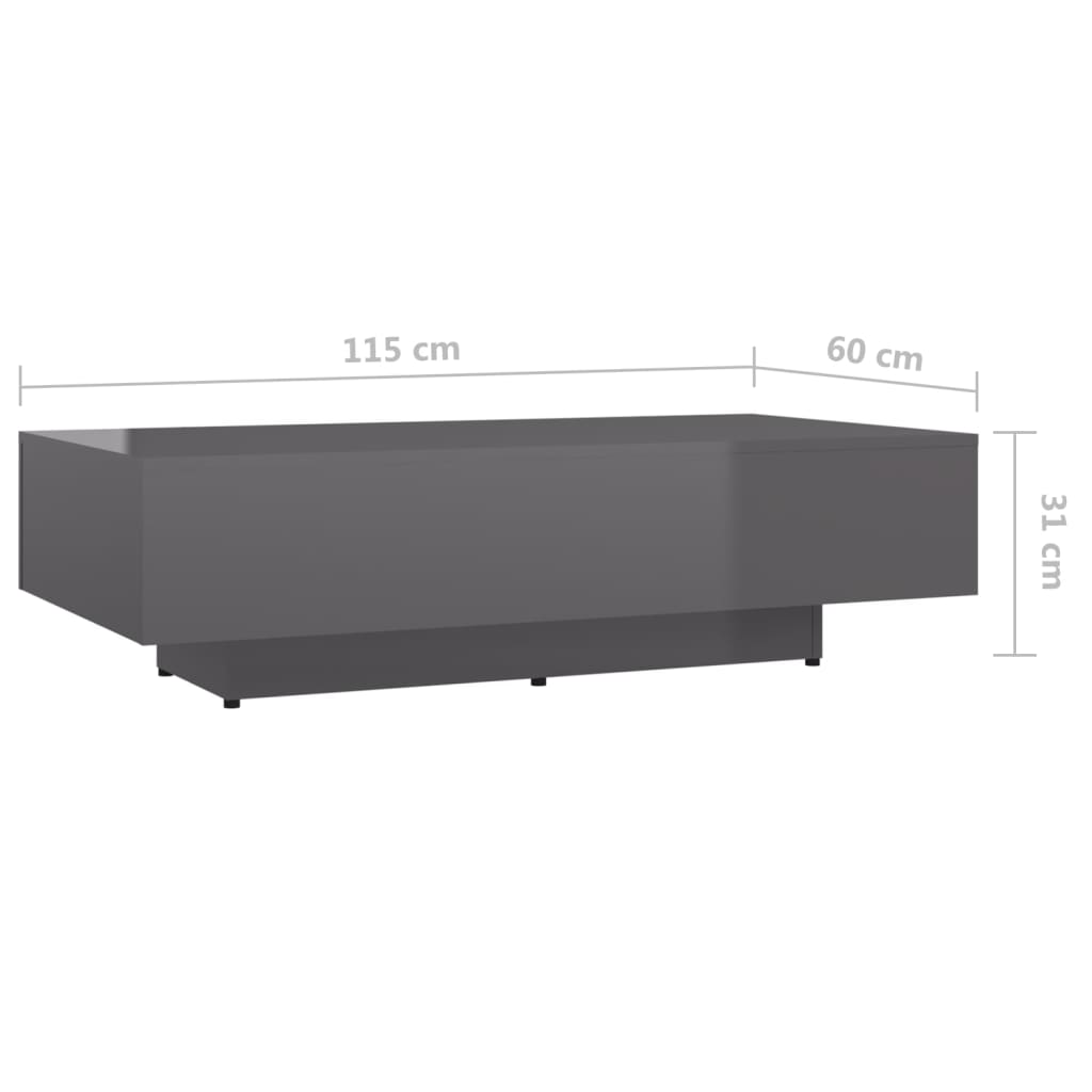 vidaXL Tavolino da Salotto Grigio Lucido 115x60x31cm Legno Multistrato