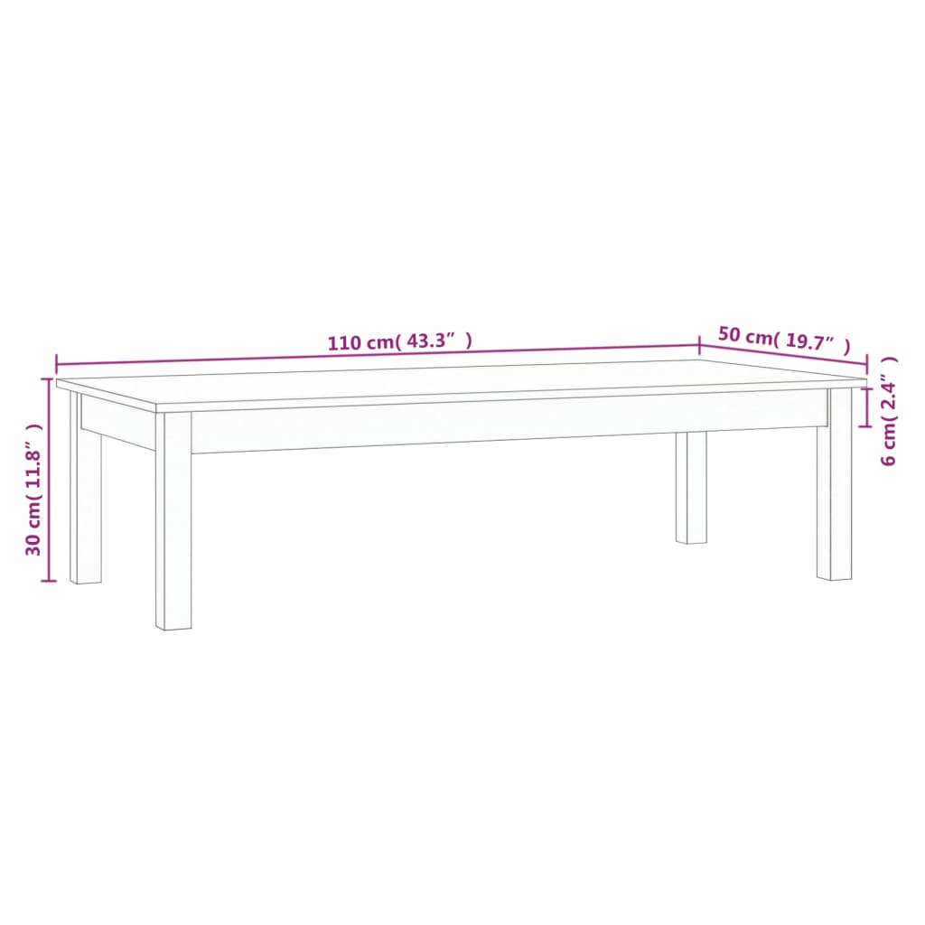 vidaXL Tavolino da Salotto Grigio 110x50x30 cm Legno Massello di Pino